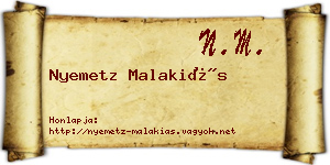 Nyemetz Malakiás névjegykártya